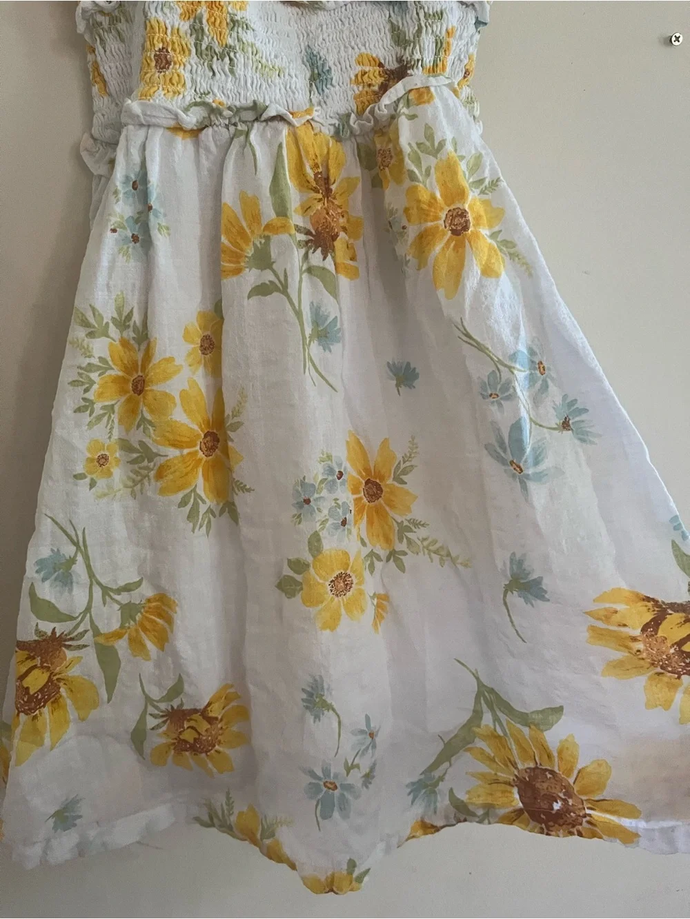 Old Navy Girls Sunflower Floral Smocked Midi Dress Small White Yellow Cottage